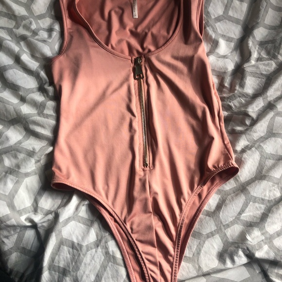 Tops - Pink bodysuit with gold zipper